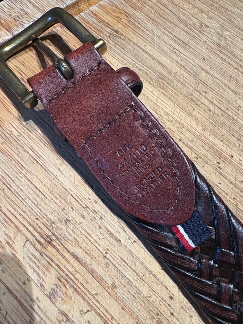 Tommy Hilfiger Dark Brown Braided Leather Belt with Tricolor Loop